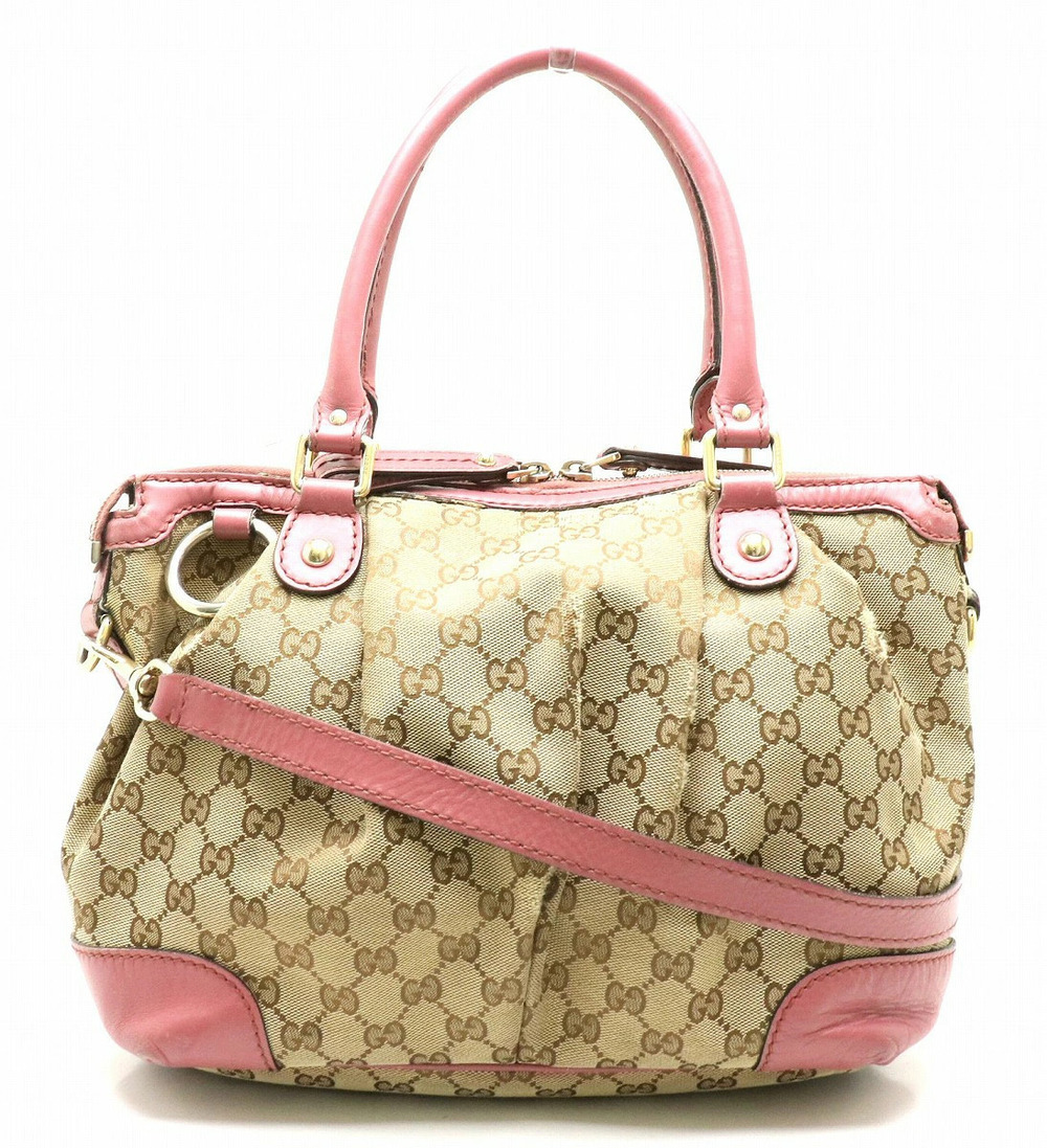Gucci Sukey GG Canvas Handbag Tote Bag Shoulder Leather Beige Brown Cream Pink